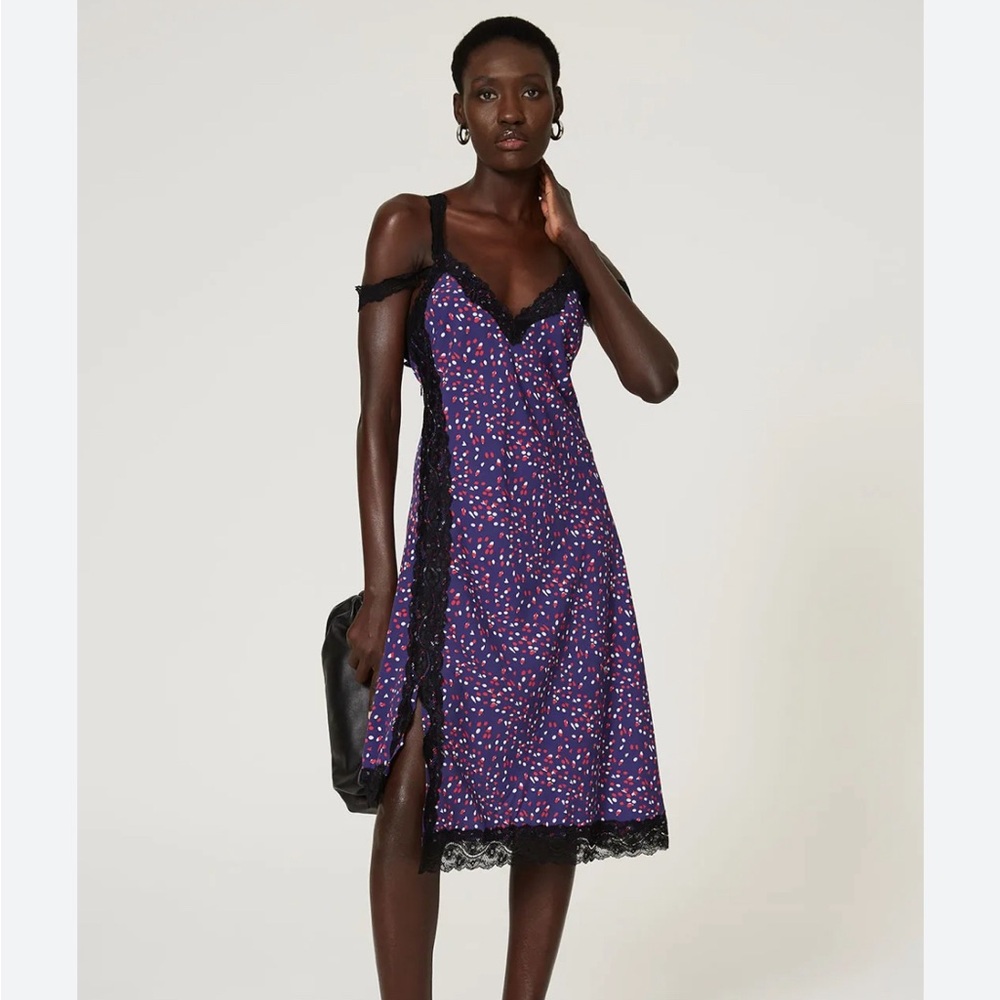 New KOCHÉ COLLECTIVE Lace Trim Dot Slip Dress- 44